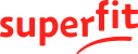 Rotes Logo mit dem Schriftzug 'superfit' in Kleinbuchstaben